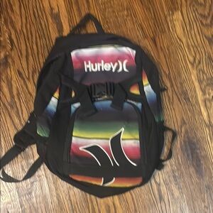 Hurley Black Backpack with Logo and Flap-Over Design